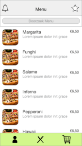 Een oude categoriepagina van pizza's in Restaurapp op iPhone